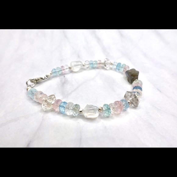 Morganite Herkimer Diamond & Moonstone Bracelet - Picture 4 of 4